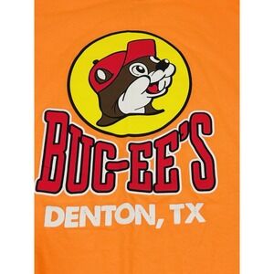 Buc-ee's Destination Tee  Men's Medium Denton, TX Neon Orange